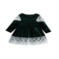 thumbnail image 1 of Robe en Velours de Noël pour Enfant à Manches Longues, Col Ras du Cou, Robe à Empiècements de Dentelle, 1 of 6