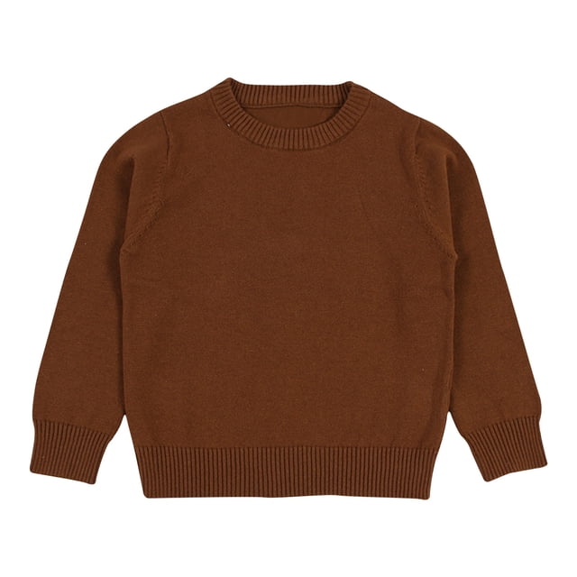 RXIRUCGD Boys And Girls Solid Color Sweater Pullover Knitted Sweater Candy Base Sweater( Coffee, Size:2-3 Years )