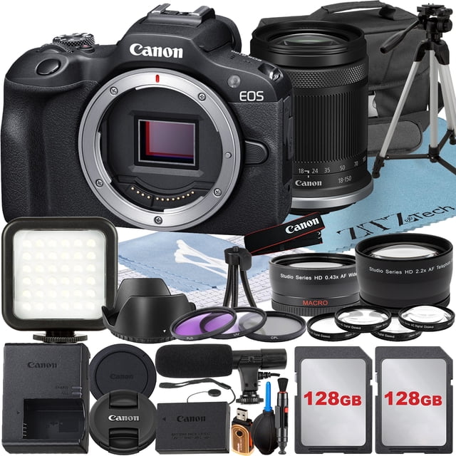 Canon EOS R100 Appareil Photo Sans Miroir avec Objectif RF-S 18-150mm + Lot de 2 Cartes Mémoire 128 Go + Étui + Accessoire ZeeTech
