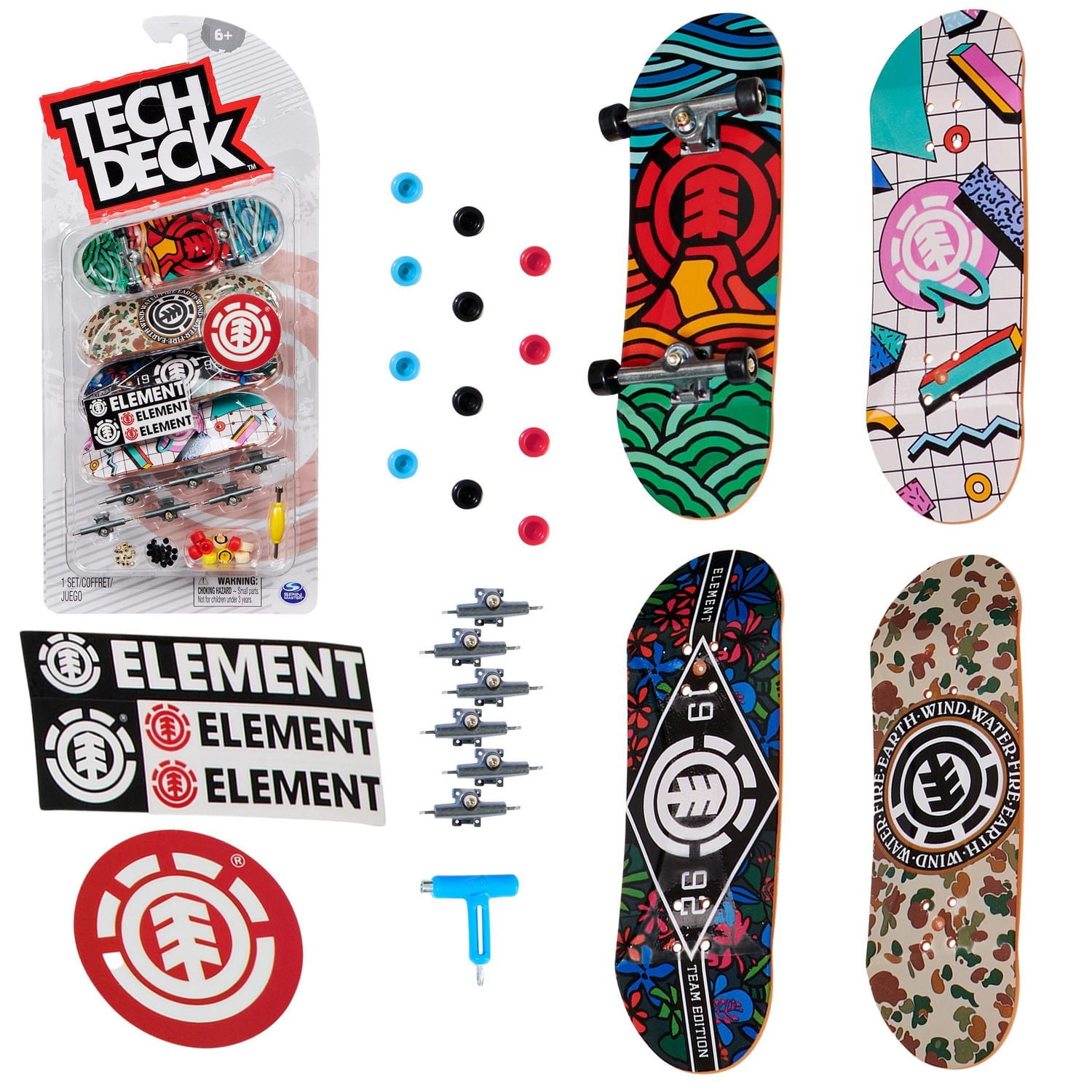 Tech Deck, Ultra DLX Fingerboard 4-Pack, Element Skateboards, Collectible and Customizable Mini Skateboards