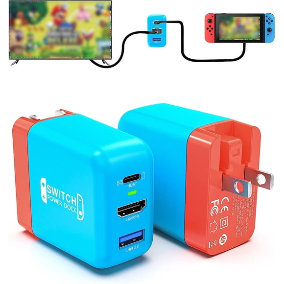 Dock Charger for Nintendo Switch, 36W Portable TV Docking Station for Switch with 4K@60Hz HDMI/USB2.0/PD USB-C Fast Charging Ports, Full-Featured USB-C to USB-C Cable Included