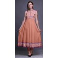 thumbnail image 2 of Bimba Robe Anarkali Fleurie Orange Pêche Foncée Col Mandarin Sans Manches Kurtis pour Femmes Robe Maxi à Imprimé X-Small, 2 of 6