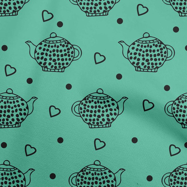 oneOone Polyester Lycra Sea Green Fabric Tea Kettle Sewing Material Print Fabric By The Yard 56 Inch Wide