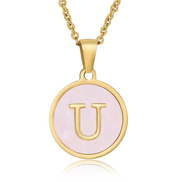 Colliers, Collier Lettre Coquille Mignonne pour Filles, Pendentifs Pièce pour Filles en Acier Inoxydable Colliers Initiale pour Femmes Bijoux Rond