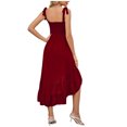 thumbnail image 4 of TopLLC Summer Dress Womens Summer Boho Spaghetti Strap Square Neck Solid Color Ruffle A Line Beach Long Maxi Dress Plus Size Dresses,Beach Sundress, 4 of 5