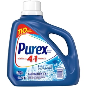 Purex 4 en 1 Détergent concentré de blanchisserie liquide, eau froide, 4.43 Des litres, 110 Charges de lavage