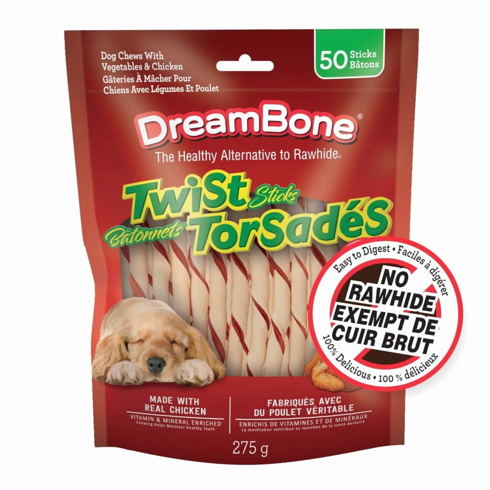 DreamBone Chicken Twist Sticks 50 Count – Rawhide-Free Dog Chews Made with Real Chicken, Easy-to-Digest Everyday Treats for All Dogs