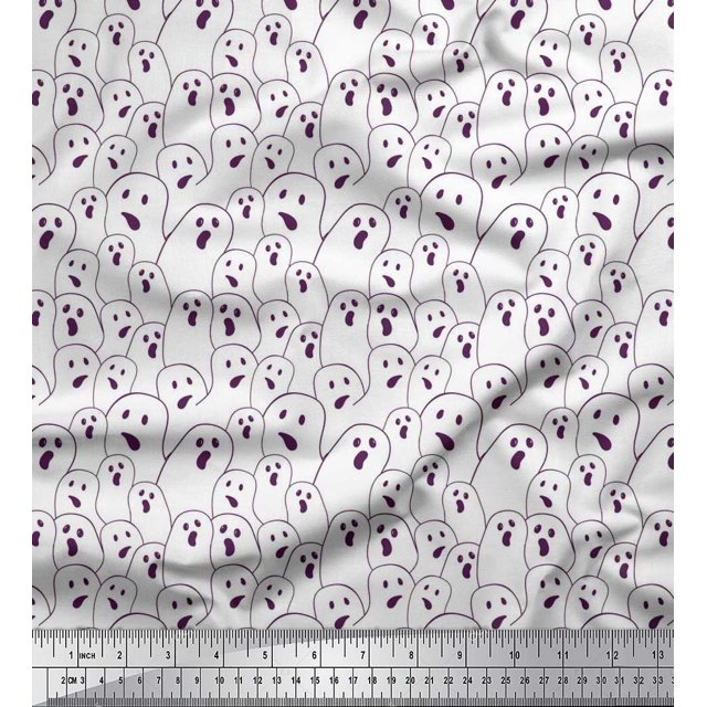 Soimoi Modal Satin Fabric Ghost Halloween Fabric Prints by Yard 42 Inch Wide