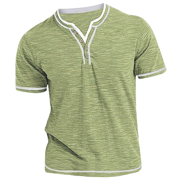 cfhntfmh Short Sleeve Tshirts for Men Soft V Neck Buttons Collared Tunic Shirts Casual Summer Muscle Stretchy Contrast Tees