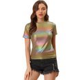 thumbnail image 1 of INSPIRE CHIC Women's Party Metallic Textured Short Sleeve Shiny Multi Color Top, 1 of 6