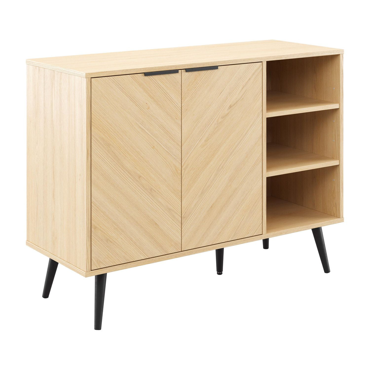 Buffet CorLiving Himari en bois d'ingénierie avec pieds en bois, 2 portes et 5 étagères, marron clair