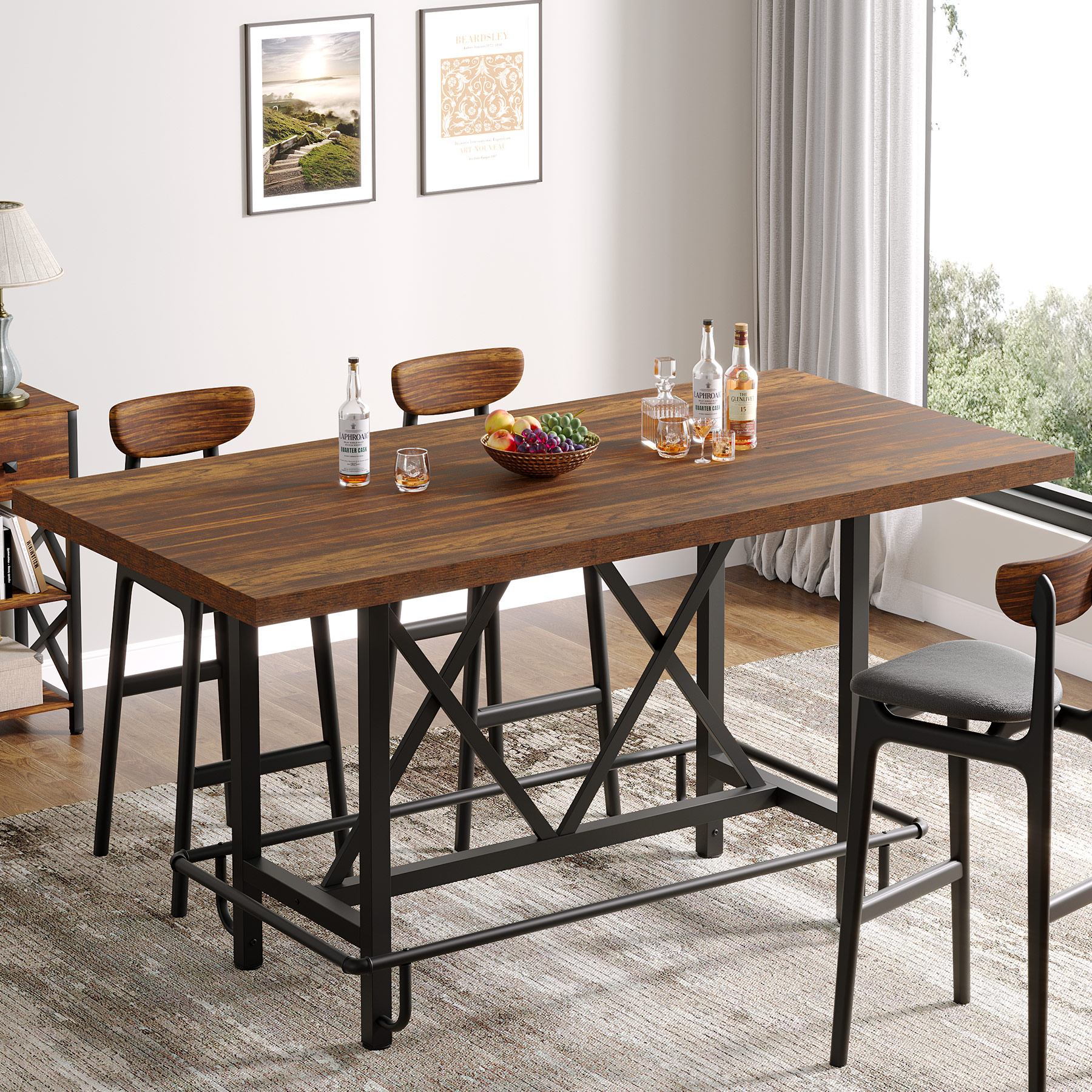 Tribesigns Bar Table, Industrial Counter Height Pub Table with