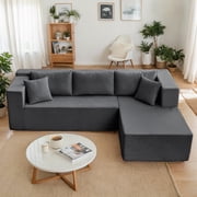 Puremind 106" L-Shaped Sectional Sofa with Right Facing Chaise, Comfy Cloud Couch, Boneless Sofa, Corduroy Modular Sofa for Living Room/Apartment, No Assembly Required, Gray