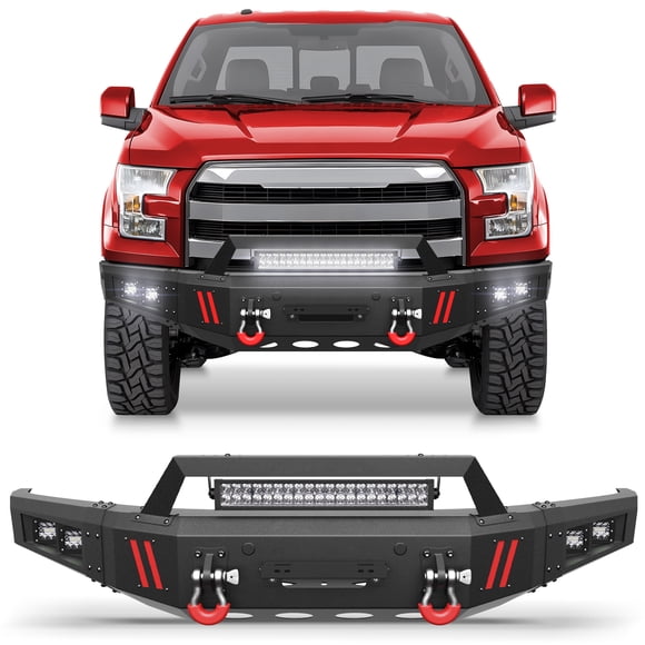 POFENZE Front Bumper w/Winch Plate for 2015-2016-2017 Ford F150 (Excluding Raptor & Ecoboost)