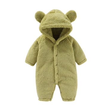 AherBiu Baby Boys Girls Clothes Newborn Rompers Hooded Fleece Jumpsuits Infant Toddler Long Sleeve Warm Unisex Bodysuits Solid Color