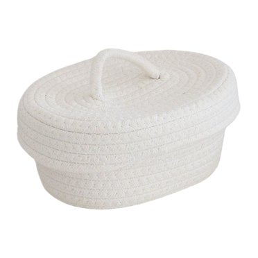 Oval Baskets With Lids Decorative Baskets With Lids Organizing Natural Cotton Rope Lidded Baskets With Handles Storage Baskets With Lid for Daily Household Storage and Travel Storage