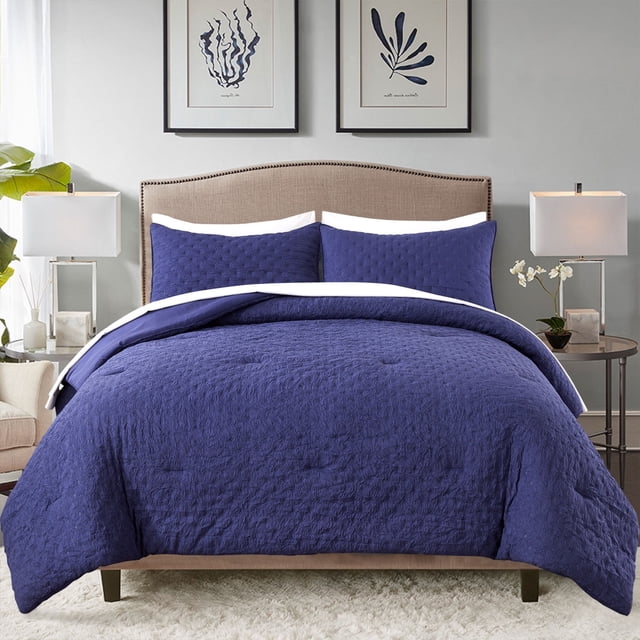 JML 2 Pieces Navy Twin Comforter Set, Soft Microfiber Bedding Set With 1 Comforter and 1 Pillow Case Suit for All Seasons