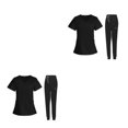 thumbnail image 4 of maskred Women s Scrub Set Nurse V-Neckline Machine Washable Short Sleeves Comfortable Suit Black L 2Set, 4 of 6