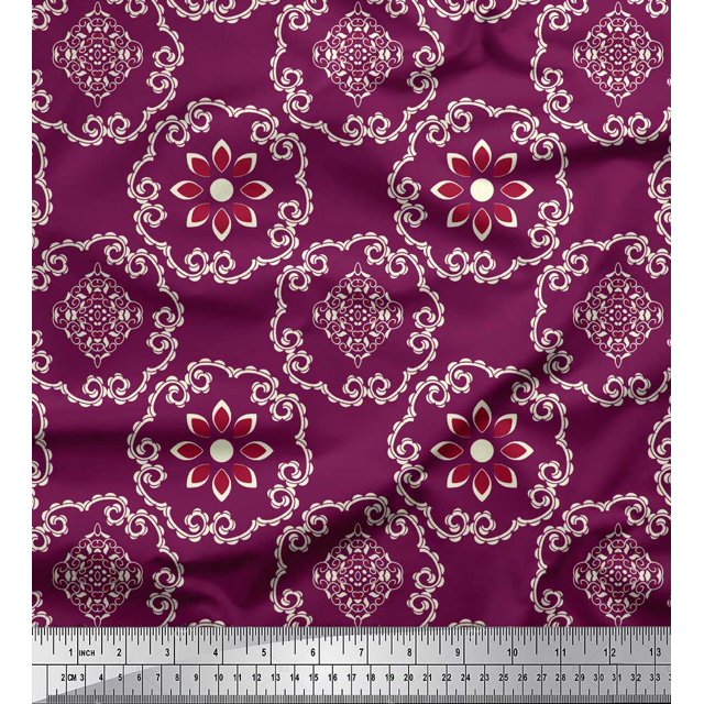 Soimoi polyester Crepe Fabric Damask Ethnic Decor Fabric Printed Yard 52 Inch Wide