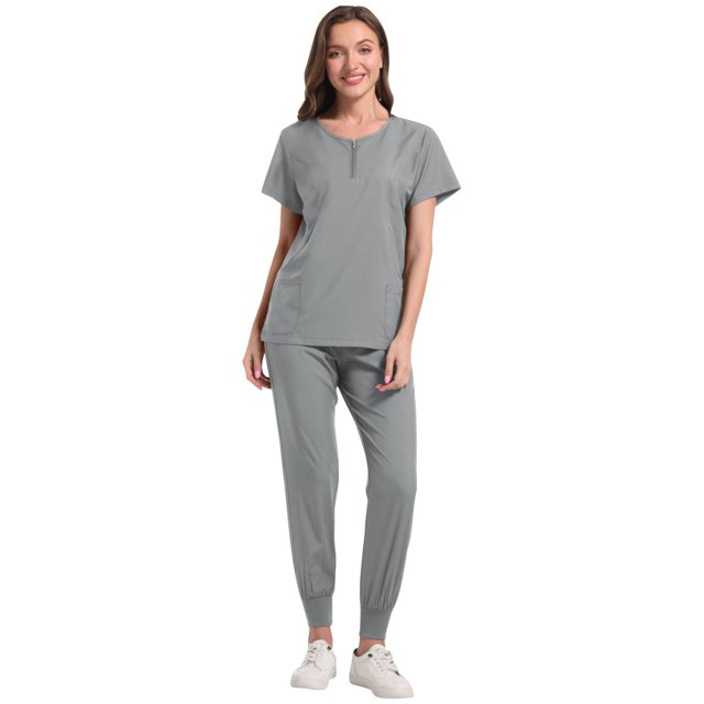 Ensemble de Sarraus pour Femmes 2 Pcs, Ensemble d'Uniforme d'Infirmière de Jogging Extensible, Hauts Confortables et Respirants et Pantalons Fuselés