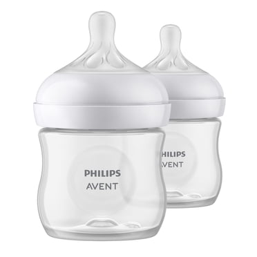 Philips Avent Biberon pour Bébé Naturel avec Tétine à Réponse Naturelle, Transparent, 2x4oz Biberons, SCY900/02
