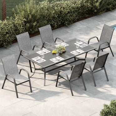 Memoryfield Patio Chairs Set of 6, Stackable Outdoor Dining Chairs with Textilene Fabric, for Backyard, Poolside, Garden, Balcony, Grey