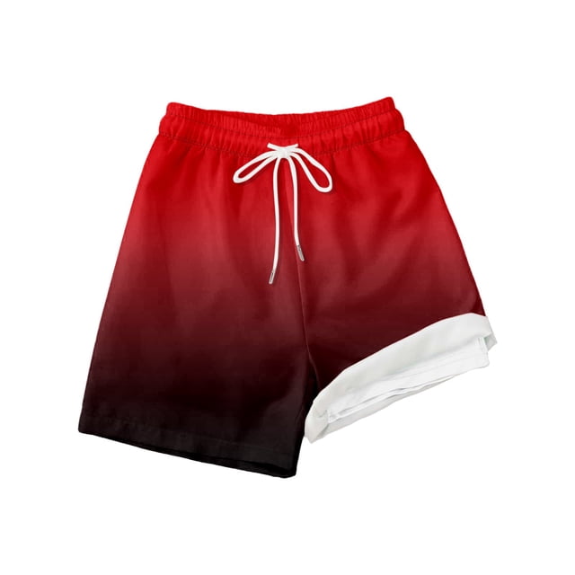 AWZXDE Swim Trunks For Boys With Gradient Prints Beach Shorts For Kids Summer Pool Party Water Play Comfortable 5-14 Years Red
