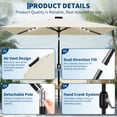 thumbnail image 3 of Garvee 10' x 6.5' Solar Patio Umbrella,Table Umbrella ,Crank & Push Button Tilt, 6 Sturdy Ribs,Beige, 3 of 8