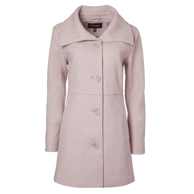 Sportoli Womens Mid-Length Single Breasted Wool Look Dress Coat with Pockets - Light Pink (1X)
