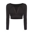 thumbnail image 4 of Birdeem Womens Fashion Short Drawstring Neckline Belted Womens Long Sleeve Blouse, 4 of 7