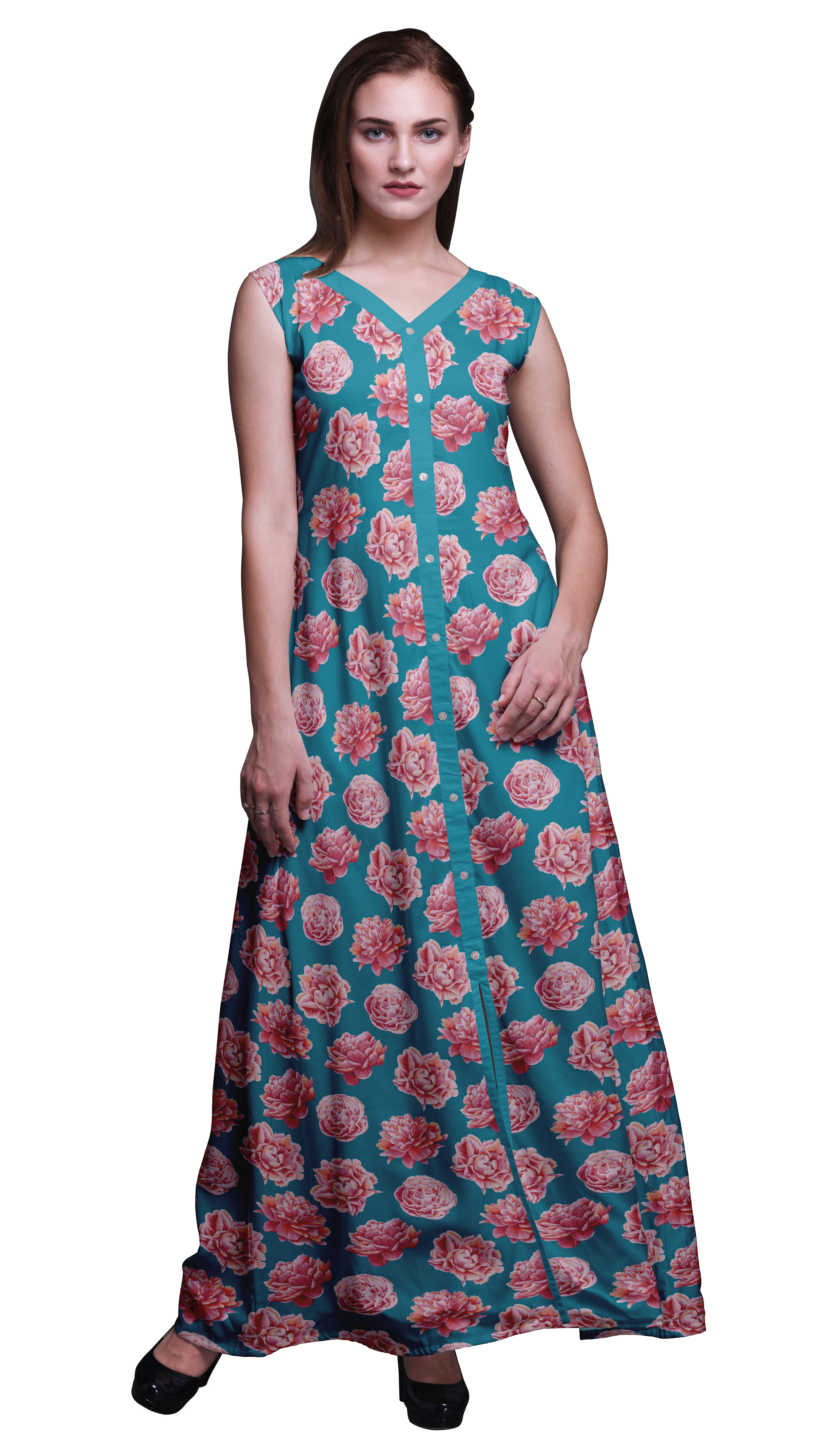 Bimba Kurtis Indiennes Florales Bleu Sarcelle pour Femmes, Anarkali Prête à Porter Unie, Robe Imprimée Kurti Indienne, XX-Grand