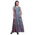 thumbnail image 1 of Bimba Robe Anarkali Fleurie Bleu Sarcelle Col Mandarin Sans Manches Kurtis pour Femmes Imprimé Robe Maxi Très Grande, 1 of 6