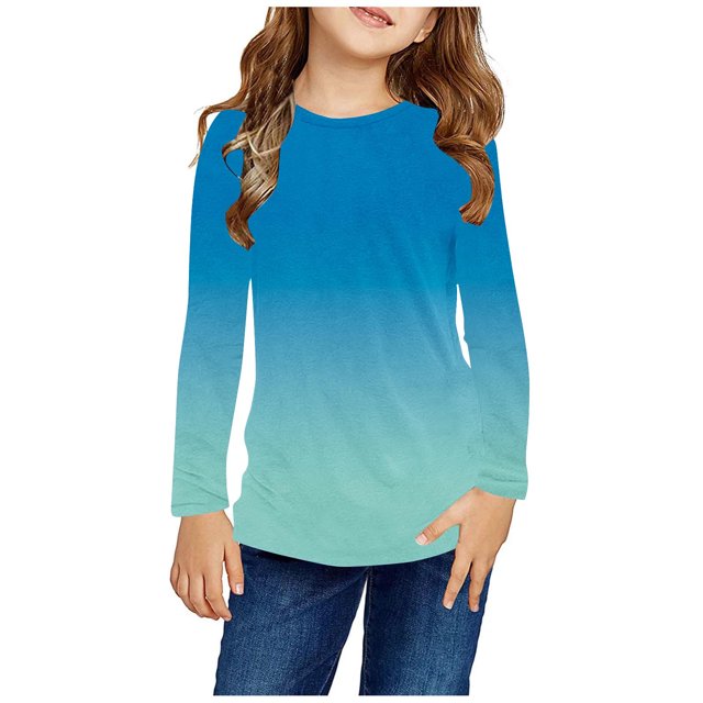 RXIRUCGD Chemises à Manches Longues pour Filles, Col Rond Mignon, Blouses Décontractées Élégantes, Bleu, Taille : 5 Ans