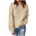 thumbnail image 1 of Pisexur Chandail à Col Rond Surdimensionné pour Femme, Uni, Manches Chauve-Souris Bouffantes à Revers, Chandail Tricoté, Haut à Manches Longues, Chandail Ample d'Automne, Chandail, Jumper, Hauts, 1 of 6