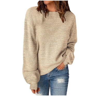 Pisexur Women's Oversized Crewneck Sweater Solid Batwing Puff Cap Sleeve Knit Sweater Top Long Sleeve Slouchy Fall Sweater Pullover Jumper Tops