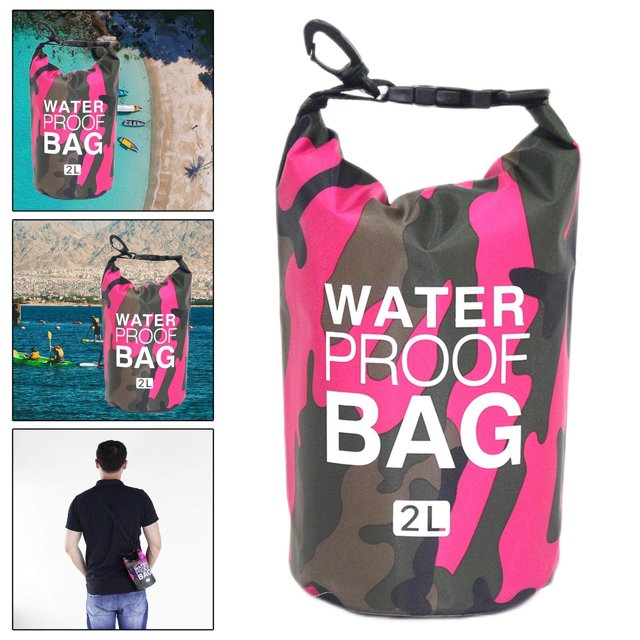Petit Sac Imperméable 2 L Sac Bandoulière Sac d'Épaule pour Sacs à Enroulement Kayak Rouge Rose