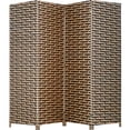 thumbnail image 1 of FDW 4-Panel Room Divider Screen, Folding Portable Privacy Partition for Home & Office, Wood Mesh Woven Design, Brown, 1 of 7