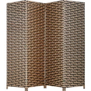 FDW 4-Panel Room Divider Screen, Folding Portable Privacy Partition for Home & Office, Wood Mesh Woven Design, Brown