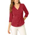 thumbnail image 2 of INSPIRE CHIC Blouse pour Femme Col en V Manches 3/4 Pois devant Boutonné Haut m Rouge, 2 of 8