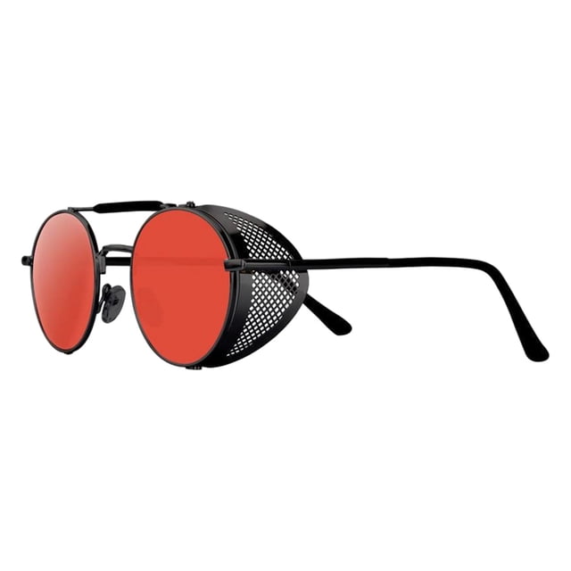 Retro Round Steampunk Sunglasses Side Vintage for Unisex Red Lens