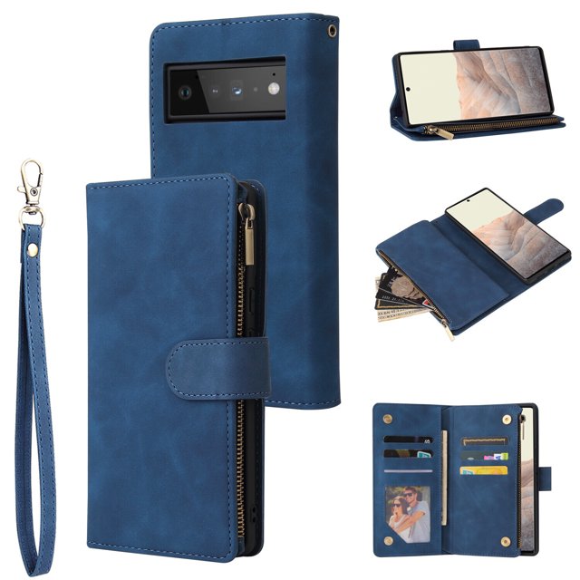 Case for Google Pixel 6 PRO 5G Leather Magnetic Handbag Zipper Pocket Cover Wrist Strap