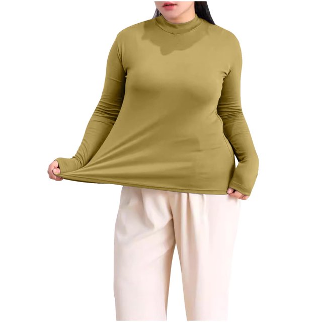 T-Shirt à Manches Longues Col Semi-Haut Grande Taille pour Femmes, Couche de Base en Modal, Blouse Ample Confortable et Extensible, Tenue Décontractée d'Hiver Chaude