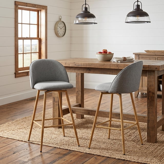 Homy Casa Set of 2 24.4" Swivel Bar Stools, Grey Fabric Counter Chairs for Kitchen Island & Home Bar
