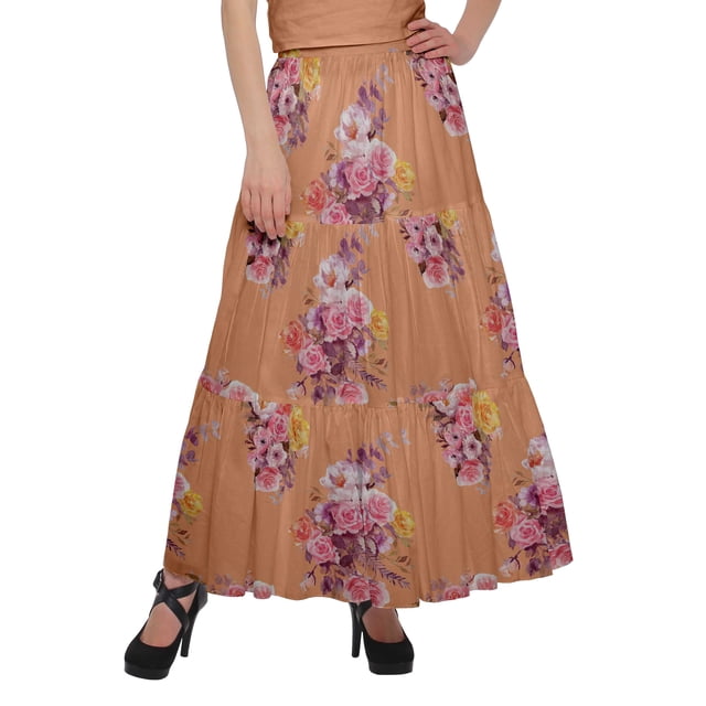 Moomaya Jupe Évasée avec Taille à Nouer Jupe Longue Imprimée Grande Taille Tenue d'Été