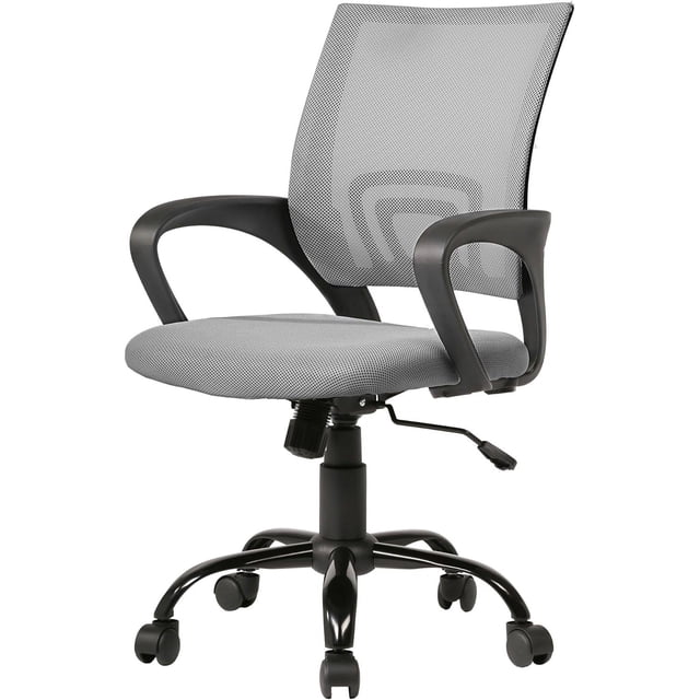 BestOffice Ergonomic Computer Office Chair, Mid-Back Adjustable Swivel Task Chair with Lumbar Support, Mesh/Fabric, Grey