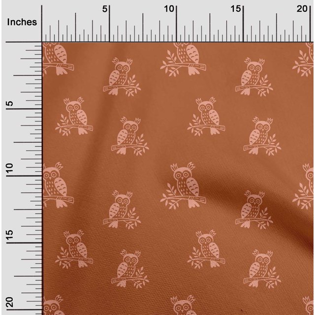oneOone Cotton Poplin Fabric Branch & Owl Block Printed Craft Fabric BTY 56 Inch Wide