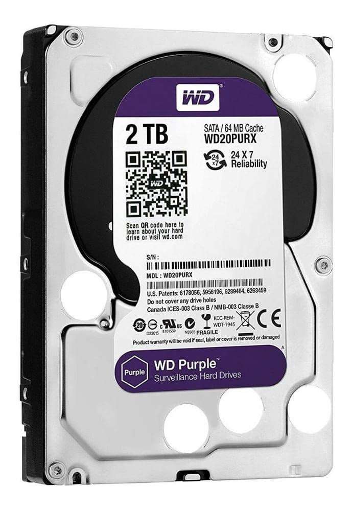 Western Digital 2TB WD Purple Surveillance Internal Hard Drive HDD - SATA 6 Gb/s, 64 MB Cache, 3.5" - WD20PURZ