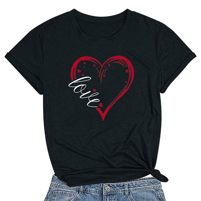 Meichang T-Shirts de la Saint-Valentin pour Femmes Mignons avec Cœur d'Amour T-Shirts Graphiques de Fête Manches Courtes Hauts Col Rond Coupe Ample T-Shirts Tendance T-Shirts