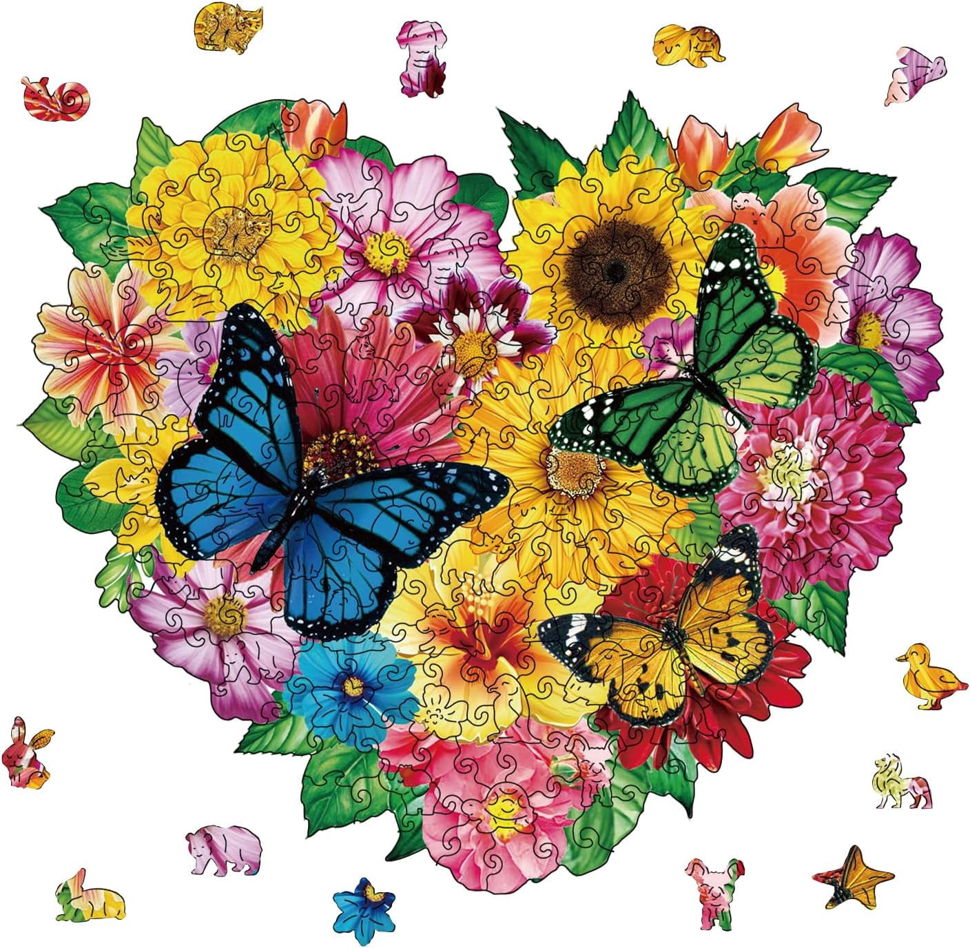 200Pcs Big Love Butterfly Wooden Jigsaw Puzzles for Adults 12.99x11.22inch Flowers Wooden Puzzles for Colorful Wood Puzzles for Birthday