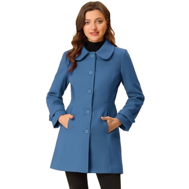 INSPIRE CHIC Women's Coats Peter Pan Collar Single Breasted Button Front Outwear Winter Coats S Marine Blue